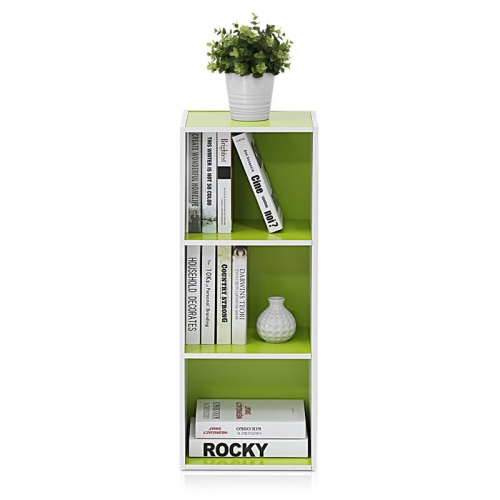 Furinno Luder Engineered Wood 3-Tier Open Shelf Bookcase in White/Green