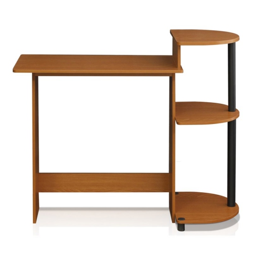 Furinno Engineered Wood Compact Computer Desk with Shelves in Light Cherry/Black