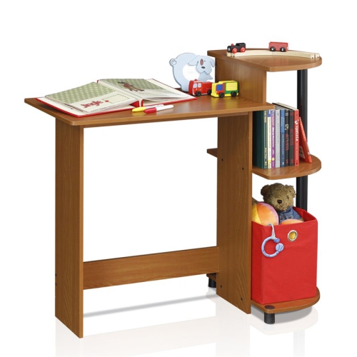 Furinno Engineered Wood Compact Computer Desk with Shelves in Light Cherry/Black
