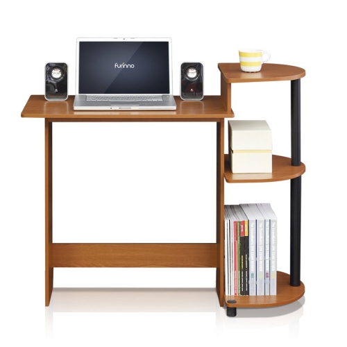 Furinno Engineered Wood Compact Computer Desk with Shelves in Light Cherry/Black