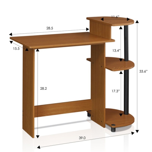 Furinno Engineered Wood Compact Computer Desk with Shelves in Light Cherry/Black