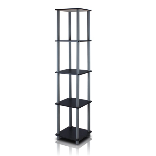 Furinno Turn-N-Tube Wood 5-Tier Corner Square Rack Display Shelf in Black/Gray