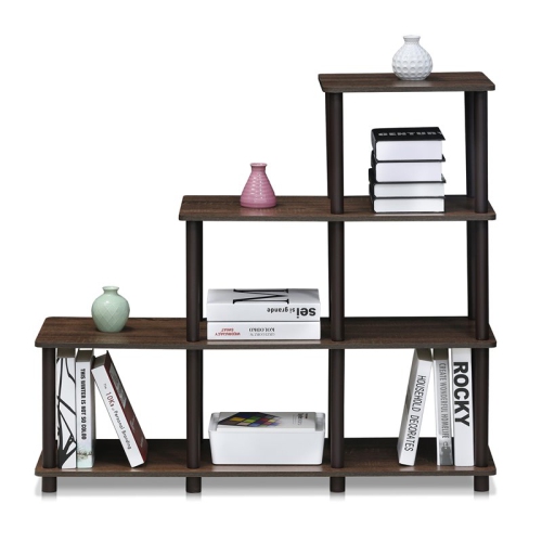 Furinno Turn-N-Tube Engineered Wood Ladder Space Shelf in Walnut/Brown