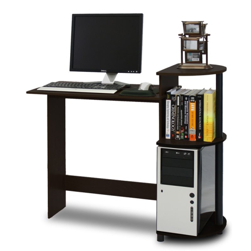 Furinno Engineered Wood Compact Computer Desk with Shelves in Espresso/Black