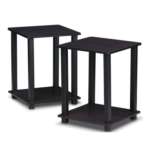 FURINNO  Engineered Wood Simplistic End Table In Dark Walnut (Set Of 2)