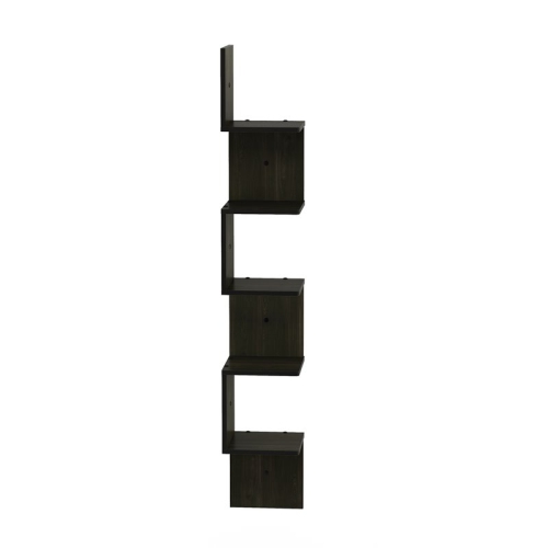 Furinno Rossi Wood 5-Tier Wall Mount Floating Corner Square Shelf in Espresso