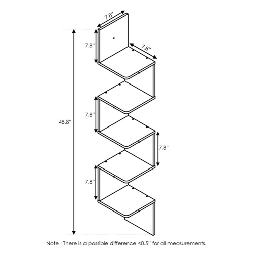Furinno Rossi Wood 5-Tier Wall Mount Floating Corner Square Shelf in Espresso