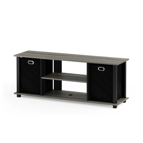 FURINNO  13054 Econ Entertainment Center W/storage Bins, French Oak Grey/black/black