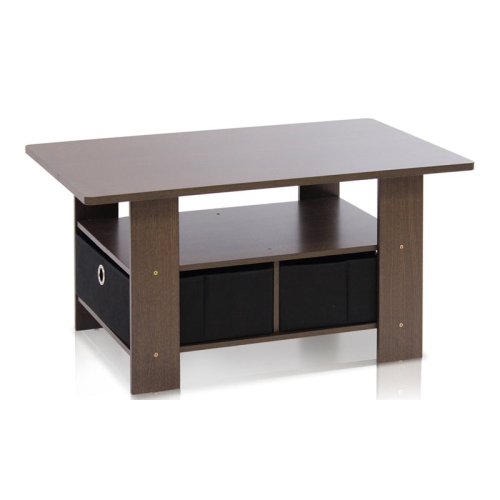 Furinno Andrey Engineered Wood Coffee Table with Bin Drawer in Dark Brown/Black