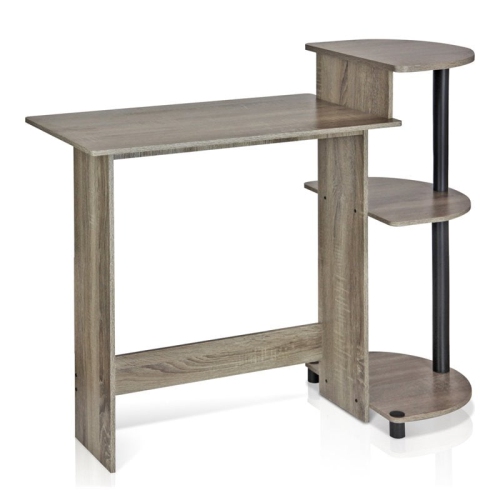 Furinno Wood Compact Computer Desk with Shelves in French Oak Gray/Black