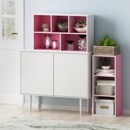 Furinno Luder Engineered Wood 3-Tier Open Shelf Bookcase in White/Pink