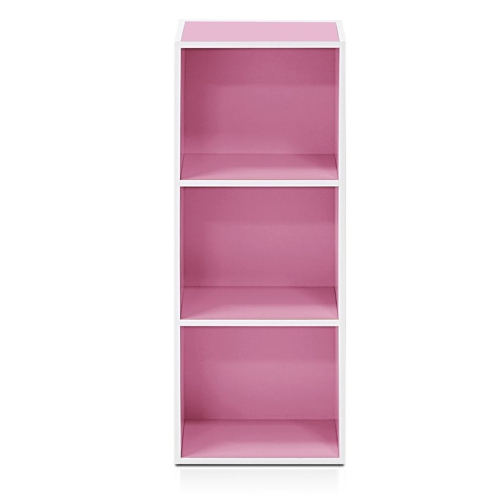 Furinno Luder Engineered Wood 3-Tier Open Shelf Bookcase in White/Pink
