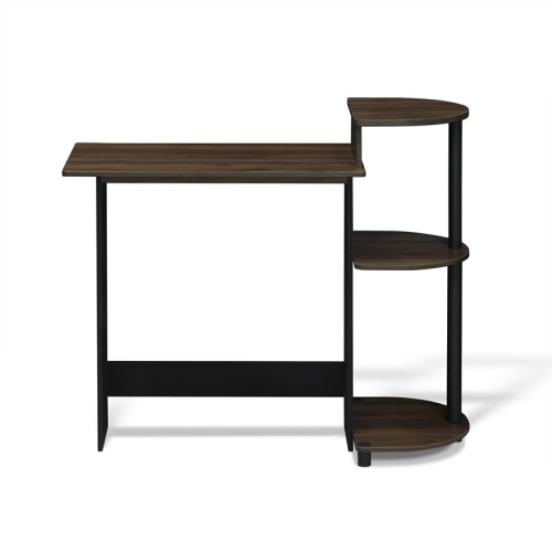 Furinno Wood Compact Computer Desk with Shelves in Columbia Walnut/Black