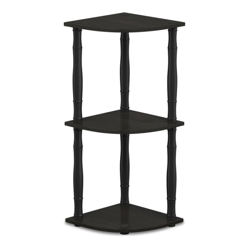 Furinno Turn-N-Tube Wood 3-Tier Corner Display Rack w/ Classic Tubes in Espresso