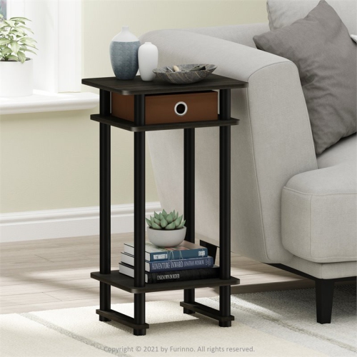 Furinno Turn-N-Tube Engineered Wood Tall End Table with Bin in Espresso/Brown