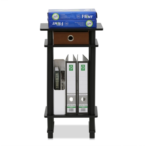 Furinno Turn-N-Tube Engineered Wood Tall End Table with Bin in Espresso/Brown