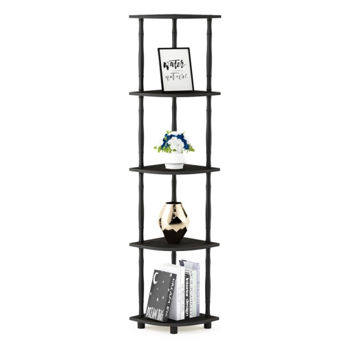 Furinno Turn-N-Tube Wood 5-Tier Corner Display Rack w/ Classic Tube in Espresso
