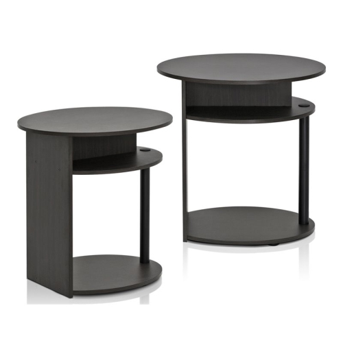 FURINNO  Jaya Wood Simple Design Oval End Table In Walnut/black (Set Of 2)