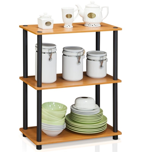 Furinno Turn-N-Tube Wood 3-Tier Compact Shelf Display Rack in Light Cherry/Black