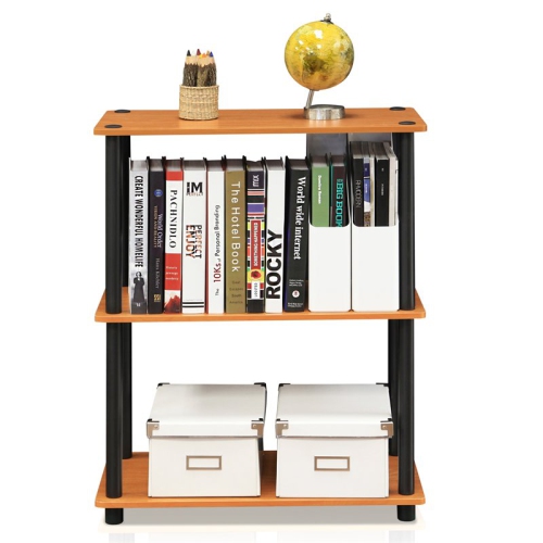 Furinno Turn-N-Tube Wood 3-Tier Compact Shelf Display Rack in Light Cherry/Black