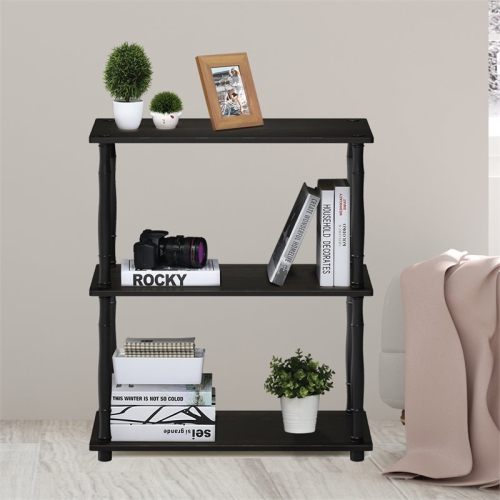 Furinno Turn-N-Tube Wood 3-Tier Shelf Display Rack w/ Classic Tubes in Espresso