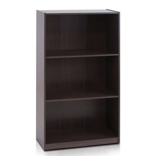 Furinno Basic Engineered Wood 3-Tier Bookcase Storage Shelves in Dark Brown