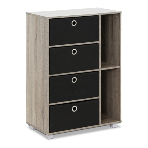 FURINNO  Andrey Wood Storage Cabinet With Bin Drawers In French Oak Gray/black