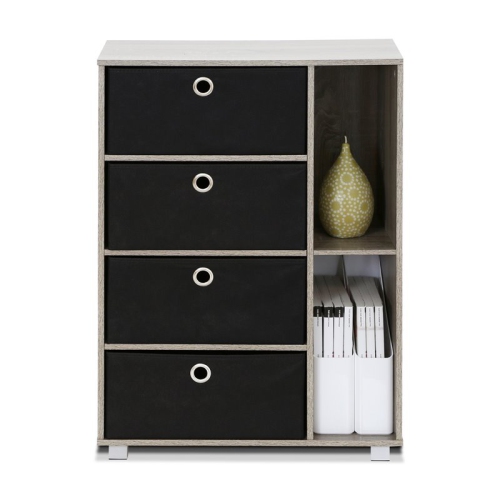Furinno Andrey Wood Storage Cabinet with Bin Drawers in French Oak Gray/Black