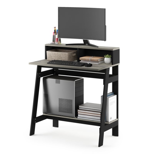Furinno Engineered Wood Simplistic A Frame Computer Desk in Black/Oak Gray