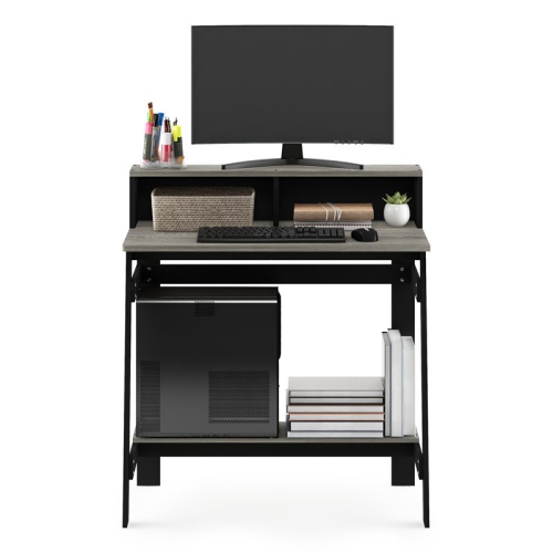 Furinno Engineered Wood Simplistic A Frame Computer Desk in Black/Oak Gray