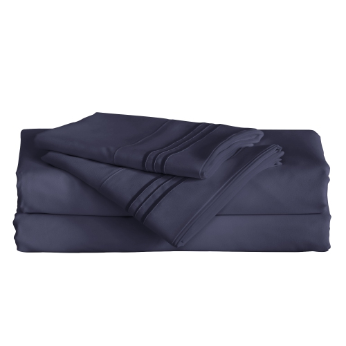 Furinno Angeland Vienne 4-Piece Microfiber Bed Sheet Set, Queen, Navy Blue