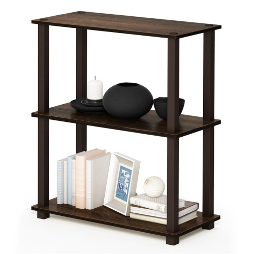 Furinno Turn-S-Tube Wood 3-Tier Compact Shelf Display Rack in Walnut/Brown