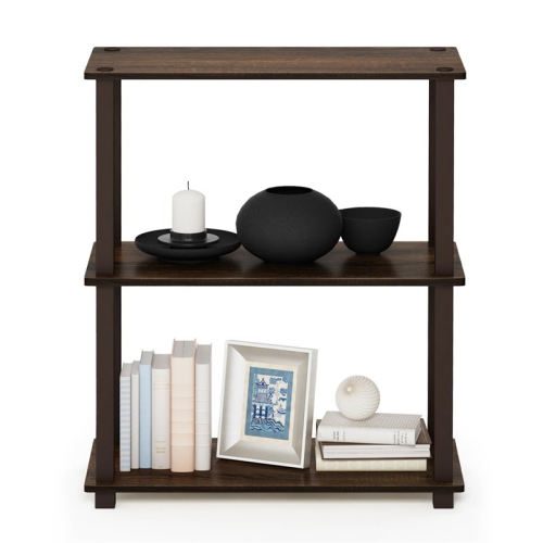 Furinno Turn-S-Tube Wood 3-Tier Compact Shelf Display Rack in Walnut/Brown