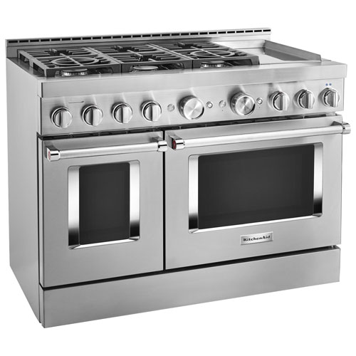 KitchenAid 48" 6.3 Cu. Ft. Double Oven 6-Burner Freestanding Gas Range - Stainless Steel