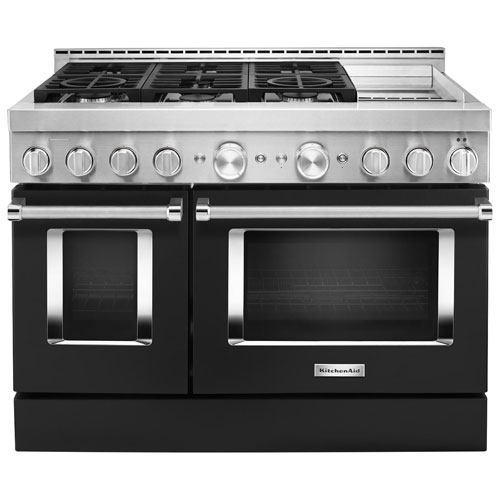KitchenAid 48" 6.3 Cu. Ft. Double Oven 6-Burner Freestanding Gas Range - Black