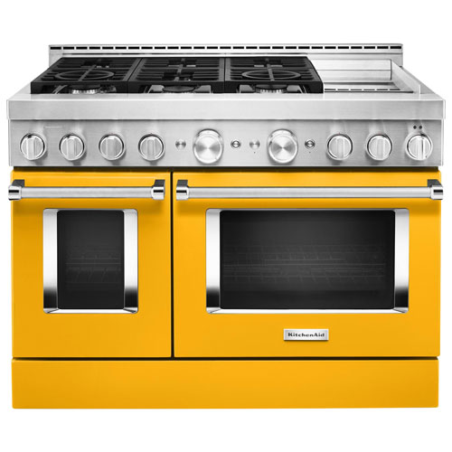 KitchenAid 48" 6.3 Cu. Ft. Double Oven 6-Burner Freestanding Gas Range - Yellow Pepper