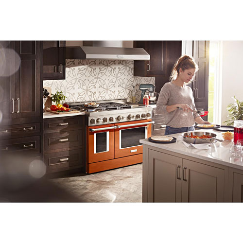 KitchenAid 48" 6.3 Cu. Ft. Double Oven 6-Burner Freestanding Gas Range (KFGC558JSC) - Orange