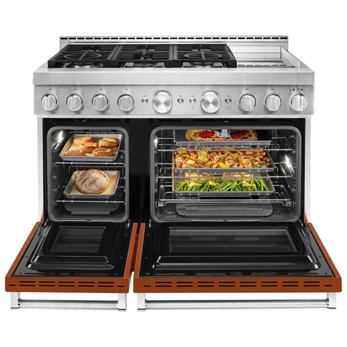 KitchenAid 48" 6.3 Cu. Ft. Double Oven 6-Burner Freestanding Gas Range (KFGC558JSC) - Orange