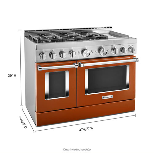 KitchenAid 48" 6.3 Cu. Ft. Double Oven 6-Burner Freestanding Gas Range (KFGC558JSC) - Orange