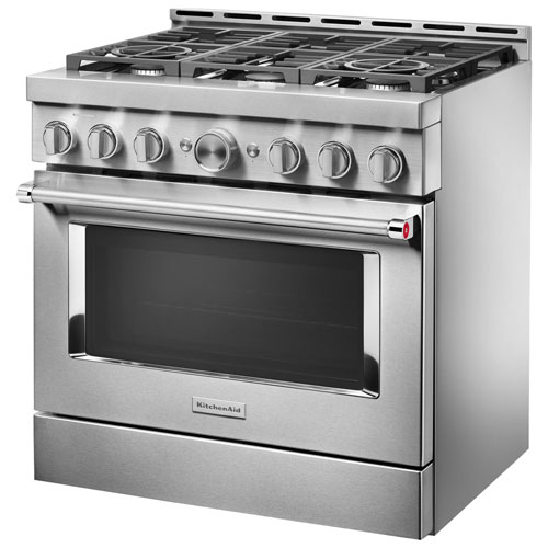 KitchenAid 36" 5.1 Cu. Ft. True Convection 6-Burner Freestanding Gas Range (KFGC506JSS) - Stainless
