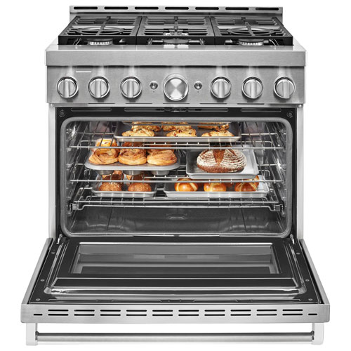 KitchenAid 36" 5.1 Cu. Ft. True Convection 6-Burner Freestanding Gas Range (KFGC506JSS) - Stainless