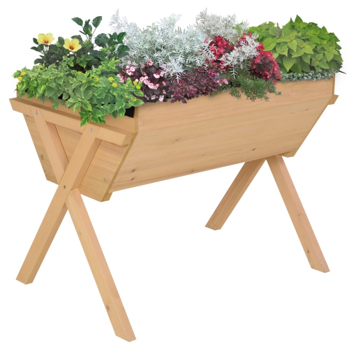 Lit de jardin surélevé avec pattes de 39 x 28 po Outsunny, jardinière surélevée en bois avec doublure de lit pour légumes, fleurs fines herbes, balco