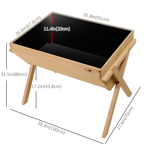 Outsunny 39'' x 28'' Raised Garden Bed with Legs, Elevated Wooden Planter Box with Bed Liner for Vegetables, Flowers Herbs, Backyard Patio Balcony Use