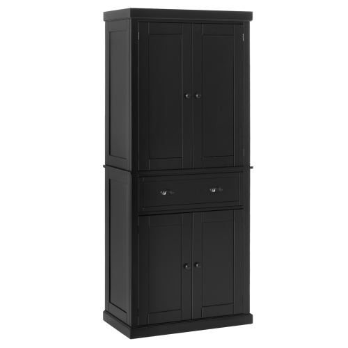 HOMCOM Freestanding Kitchen Pantry Storage Cabinet, Tall Cupboard with Drawer and Shelves for Dining Room, Black