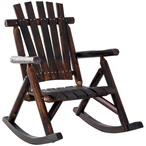 Image 1 de 9.. Chaise berçante de patio rustique pour patio extérieur Adirondack de Outsunny avec panneau de contrôle et chaise longue en bois de sapin