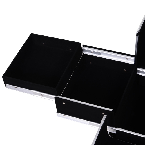 HOMCOM Rolling Aluminum Makeup Train Case, Portable Professional Cosmetic Makeup Case with 4 Wheels, Lock and Keys, Black