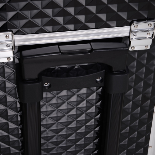 HOMCOM Rolling Aluminum Makeup Train Case, Portable Professional Cosmetic Makeup Case with 4 Wheels, Lock and Keys, Black