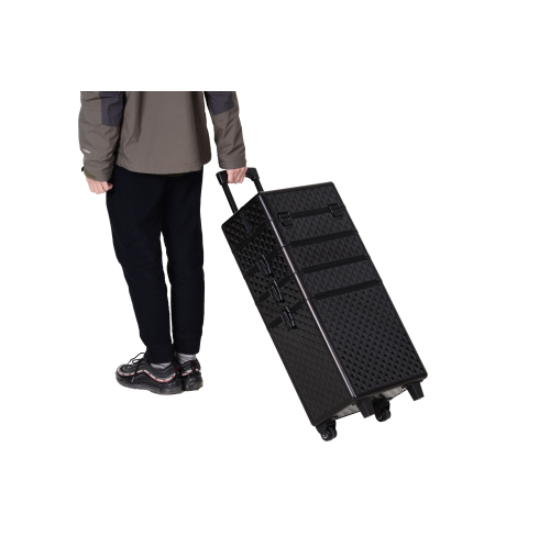 HOMCOM 4 in 1 Rolling Aluminum Makeup Train Case, Portable Professional Cosmetic Makeup Case with Lock and 2 Keys, 2 Wheels, Multiple Compartments