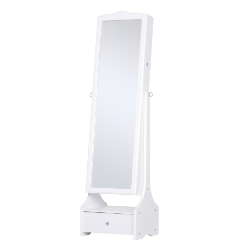 HOMCOM Standing Jewelry Cabinet Organizer Jewelry Armoire with LED Lights, Full Length Mirror, Adjustable Angle, White