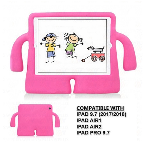 3D Silicone Shockproof Child Kids Stand Cover Case for iPad 9.7" 5th 6th Gen, Air 1st 2nd Gen, iPad Pro 9.7", Hot Pink